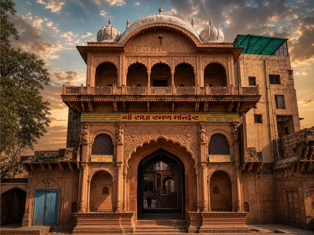Ashtayama Aarti Seva — Shri Radha Raman Mandir Vrindavan Braj Dham — Darshan View 2 (The Sacred Science of Temple Aarti: Vedic Agamas, Ashtayama Seva & Flame Offerings in Braj)
